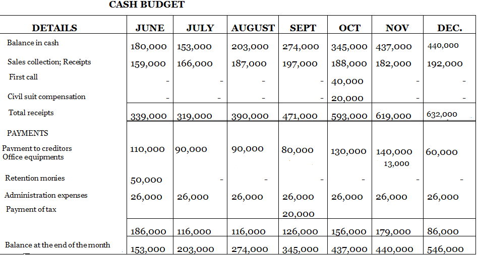 ACCOUNTANCY FORM 6 – CASH BUDGET